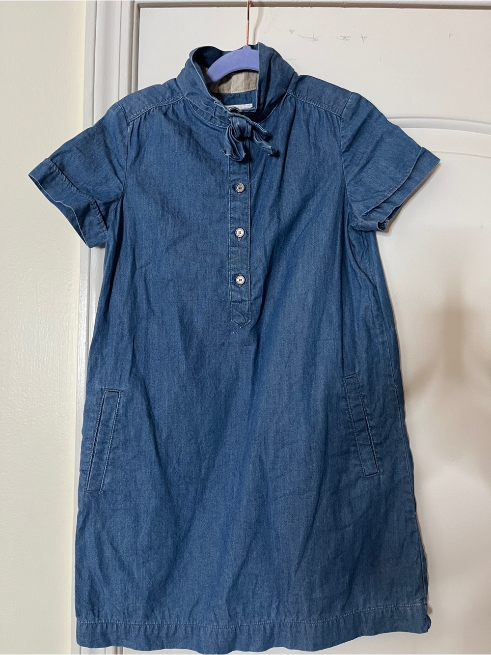 Burberry Indigo Blue Short-Sleeve Denim Shift Dress